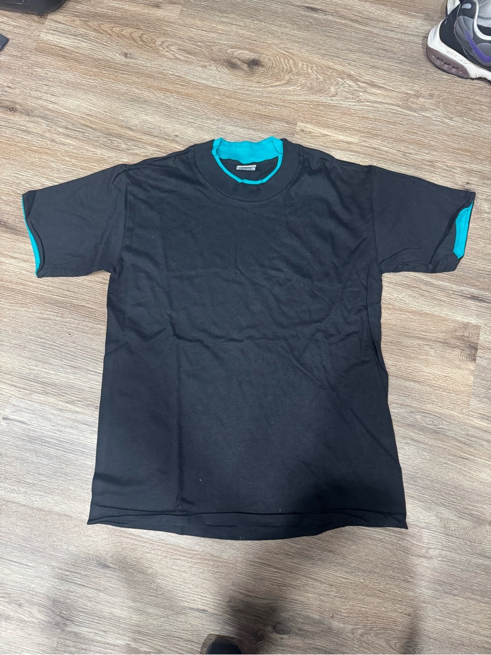 Vintage 70’s Signal Men's Black Short Sleeve Tee with Teal Contrast